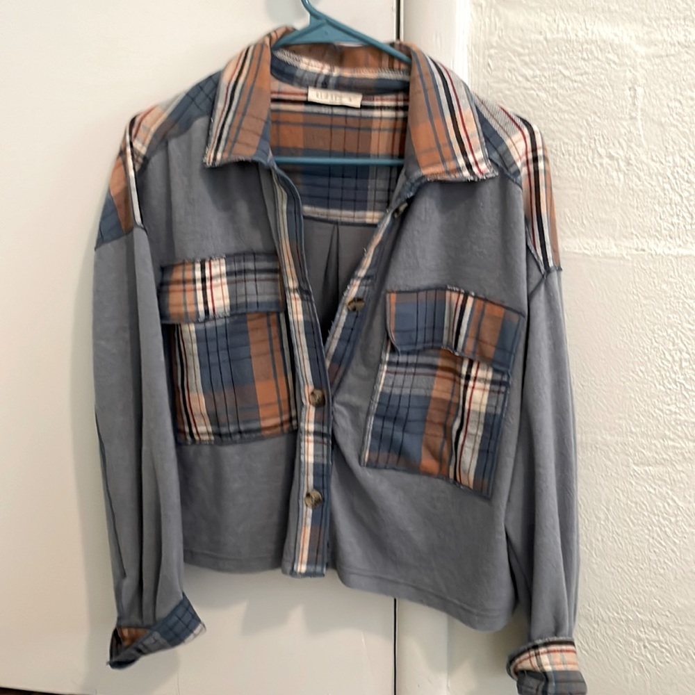 Oversized Button Up Flannel Crop Top